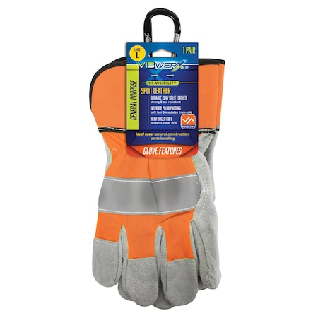 Viswerx Hi-Vis Split Leather Palm Glove Orange LG 127-11072